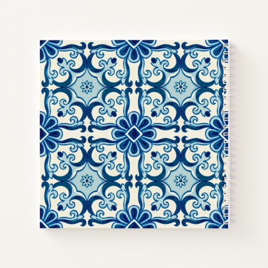Portugees Azulejos Blue Floral Tile Pattern Notitieboek (Achterkant)