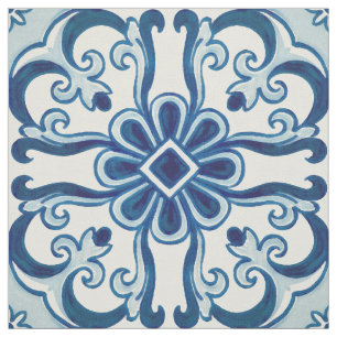 Portugees Azulejos Blue Floral Tile Pattern Stof