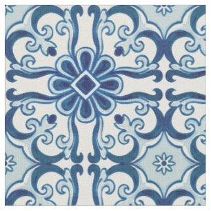Portugees Azulejos Blue Floral Tile Pattern Stof