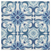 Portugees Azulejos Blue Floral Tile Pattern Stof (Swatch)
