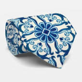 Portugees Azulejos Blue Floral Tile Pattern Stropdas (Opgerold)