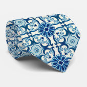 Portugees Azulejos Blue Floral Tile Pattern Stropdas (Opgerold)