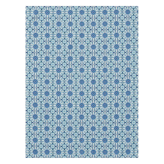 Portugees Azulejos Blue Floral Tile Pattern  Tafelkleed (Voorkant)