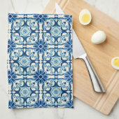 Portugees Azulejos Blue Floral Tile Pattern Theedoek (Quarter Fold)