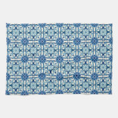 Portugees Azulejos Blue Floral Tile Pattern Theedoek (Horizontaal)