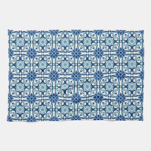 Portugees Azulejos Blue Floral Tile Pattern Theedoek (Horizontaal)
