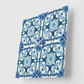 Portugees Azulejos Blue Floral Tile Pattern Vierkante Klok (Hoek)