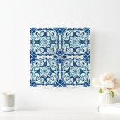 Portugees Azulejos Blue Floral Tile Pattern Vierkante Klok (Huis)
