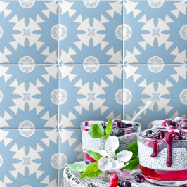 Portugees Azulejos lichtblauw en wit geometrisch Tegeltje