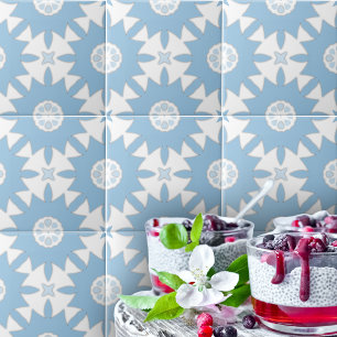 Portugees Azulejos lichtblauw en wit geometrisch Tegeltje