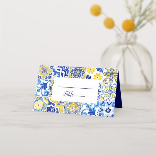 Portugees Azulejos Tegel Blue Yellow Wedding Plaatskaartje (Achterkant)