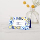 Portugees Azulejos Tegel Blue Yellow Wedding Plaatskaartje (Voorkant)