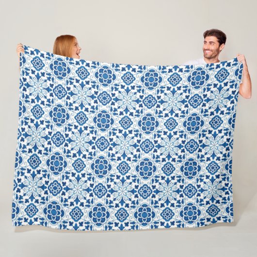Portugees blauw Azulejos Tile Pattern Fleece Deken (In situ)