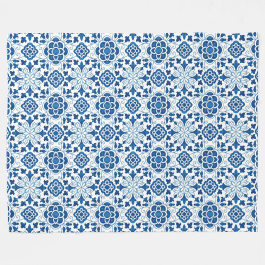  Portugees blauw Azulejos Tile Pattern Fleece Deken (Voorkant (Horizontaal))