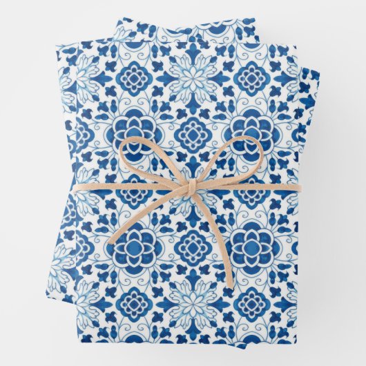  Portugees blauw Azulejos Tile Pattern Inpakpapier Vel (In situ)