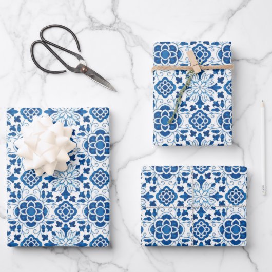 Portugees blauw Azulejos Tile Pattern Inpakpapier Vel (Voorkant)