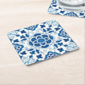 Portugees blauw Azulejos Tile Pattern Kartonnen Onderzetters (Schuin)