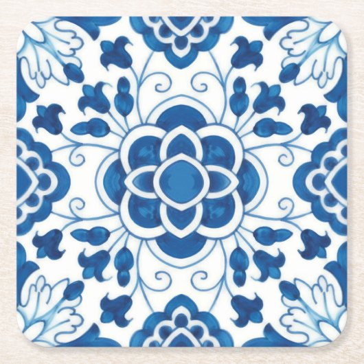 Portugees blauw Azulejos Tile Pattern Kartonnen Onderzetters (Voorkant)