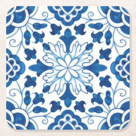 Portugees blauw Azulejos Tile Pattern Kartonnen Onderzetters (Voorkant)
