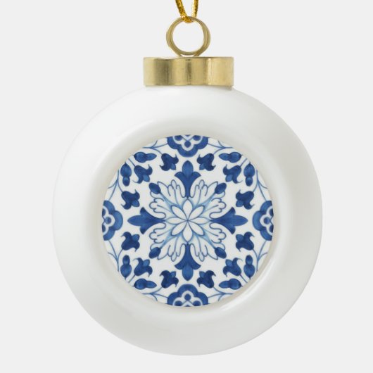 Portugees blauw Azulejos Tile Pattern Keramische Bal Ornament (Voorkant)