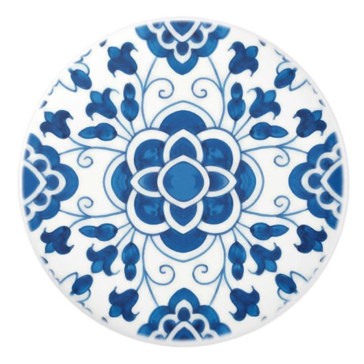 Portugees blauw Azulejos Tile Pattern Keramische Knop (Voorkant)