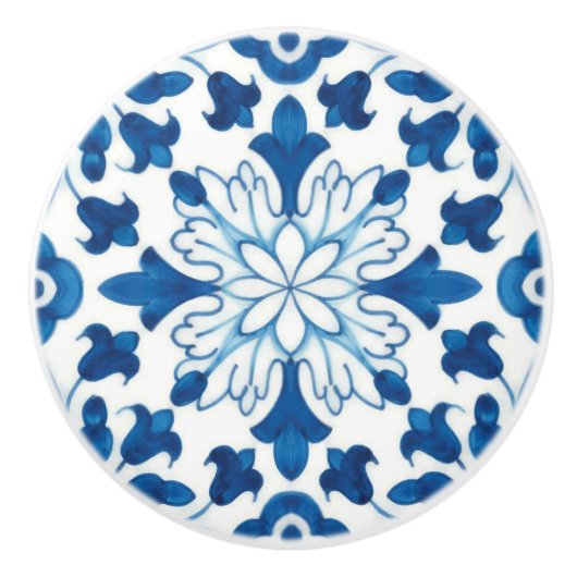  Portugees blauw Azulejos Tile Pattern Keramische Knop (Voorkant)