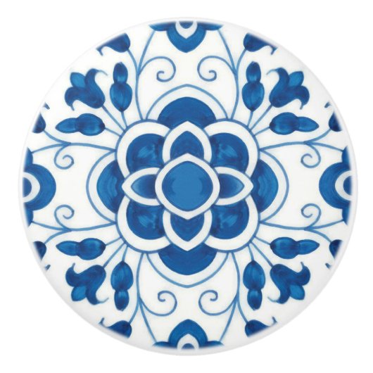 Portugees blauw Azulejos Tile Pattern Keramische Knop (Voorkant)