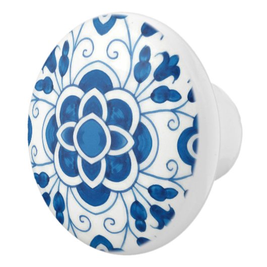  Portugees blauw Azulejos Tile Pattern  Keramische Knop (Rechts)
