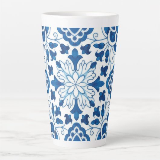 Portugees blauw Azulejos Tile Pattern Latte Mok (Voorkant)