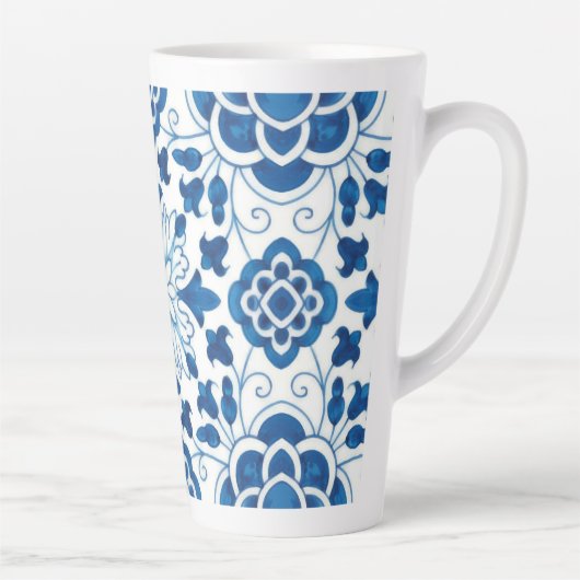  Portugees blauw Azulejos Tile Pattern Latte Mok (Rechts)