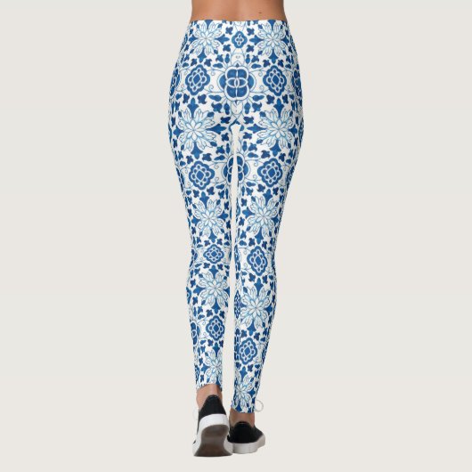  Portugees blauw Azulejos Tile Pattern Leggings (Achterkant)