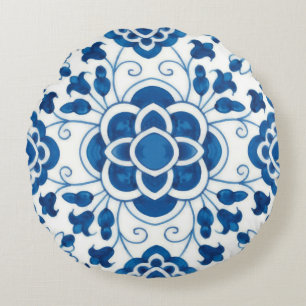  Portugees blauw Azulejos Tile Pattern Rond Kussen