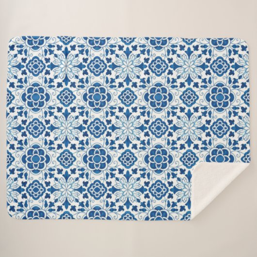  Portugees blauw Azulejos Tile Pattern Sherpa Deken (Voorkant (horizontaal))