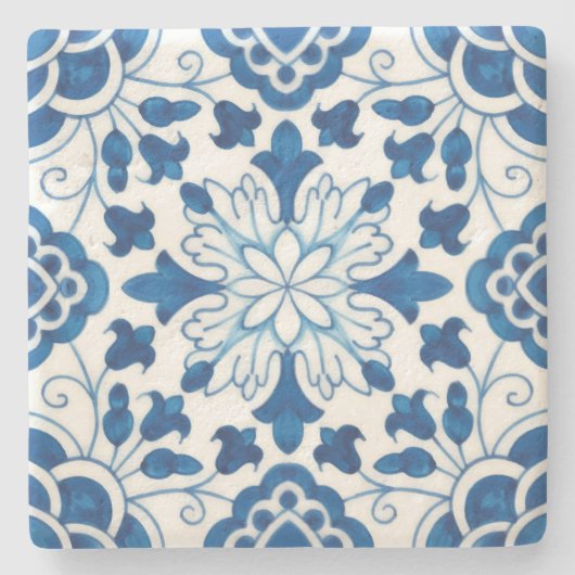 Portugees blauw Azulejos Tile Pattern Stenen Onderzetter (Voorkant)