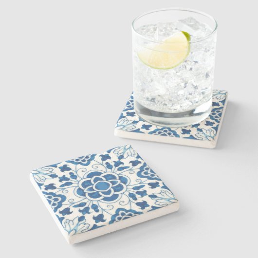 Portugees blauw Azulejos Tile Pattern Stenen Onderzetter (Zijkant)