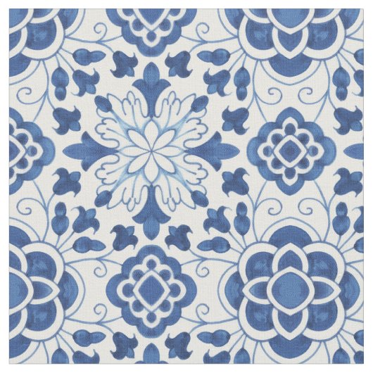 Portugees blauw Azulejos Tile Pattern Stof (Close Up)