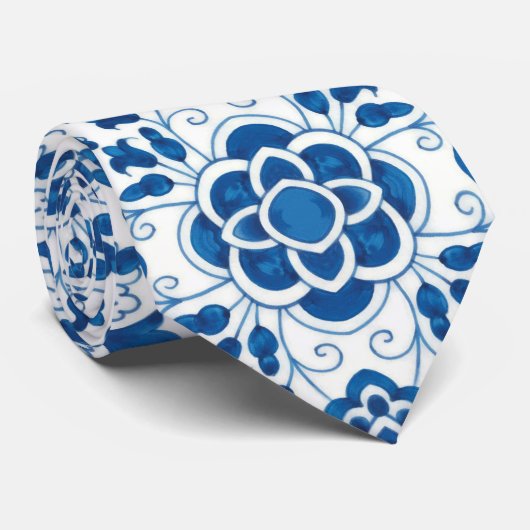  Portugees blauw Azulejos Tile Pattern Stropdas (Opgerold)