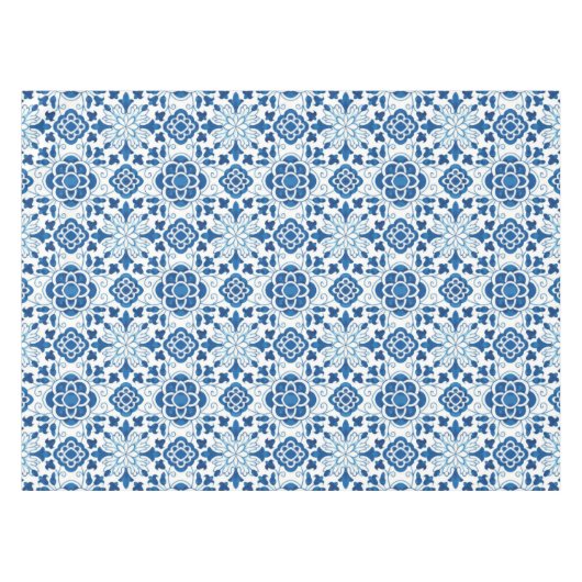 Portugees blauw Azulejos Tile Pattern Tafelkleed (Voorkant (Horizontaal))
