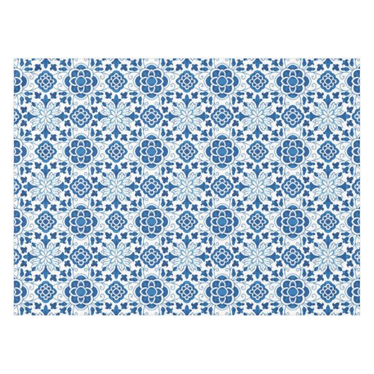  Portugees blauw Azulejos Tile Pattern Tafelkleed (Voorkant (Horizontaal))