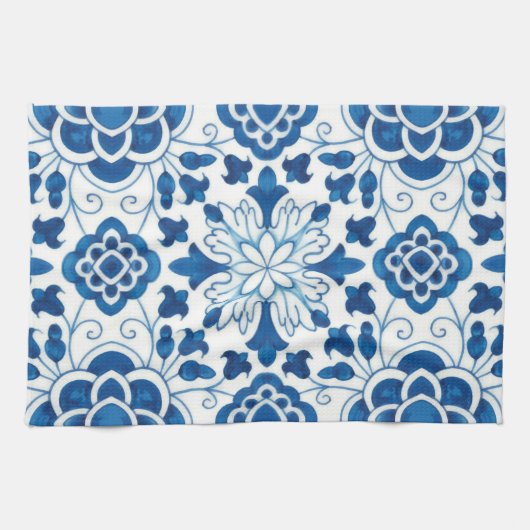  Portugees blauw Azulejos Tile Pattern Theedoek (Horizontaal)
