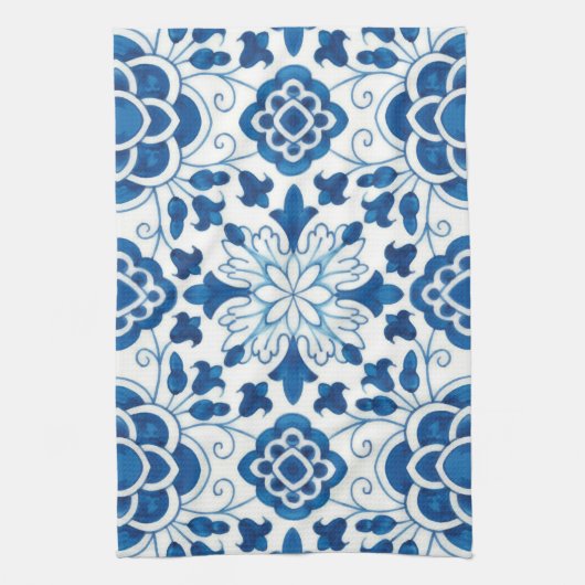 Portugees blauw Azulejos Tile Pattern Theedoek (Verticaal)