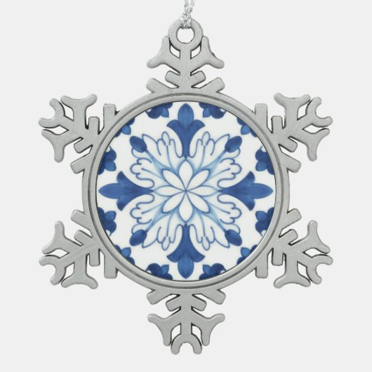 Portugees blauw Azulejos Tile Pattern Tin Sneeuwvlok Ornament (Voorkant)
