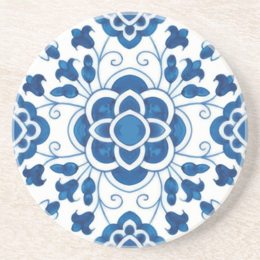 Portugees blauw Azulejos Tile Pattern Zandsteen Onderzetter (Voorkant)