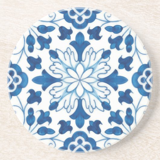 Portugees blauw Azulejos Tile Pattern Zandsteen Onderzetter (Voorkant)