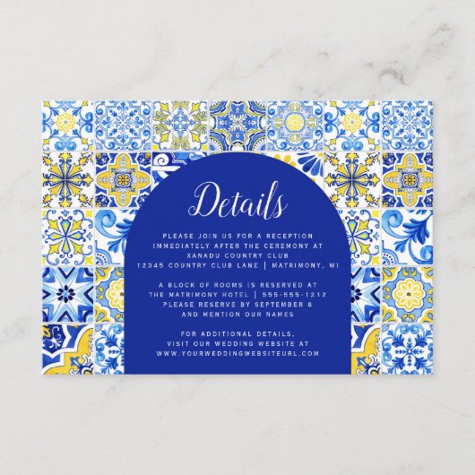 Portugees blauw geel wit Tegels boog bruiloft Informatiekaartje (Voorkant)