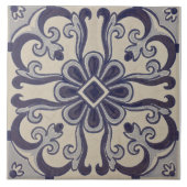 Portugees Blauw Geometrische Azulejos Bloemen Tegeltje (Voorkant)
