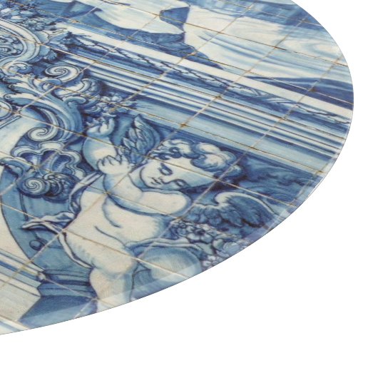 Portugees blauw tegel met twee engelen snijplank (Hoek)