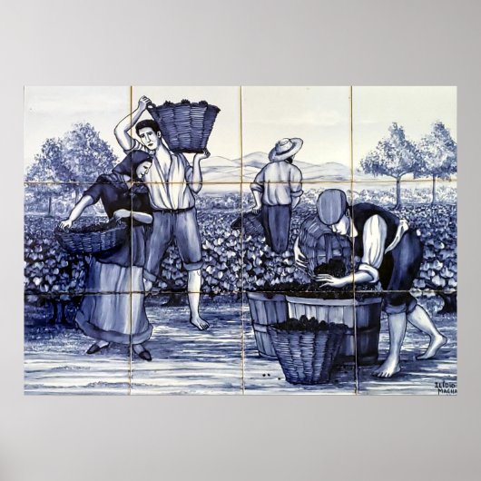 Portugees blauw Tegel Poster Grape Harvest :Azulej (Voorkant)