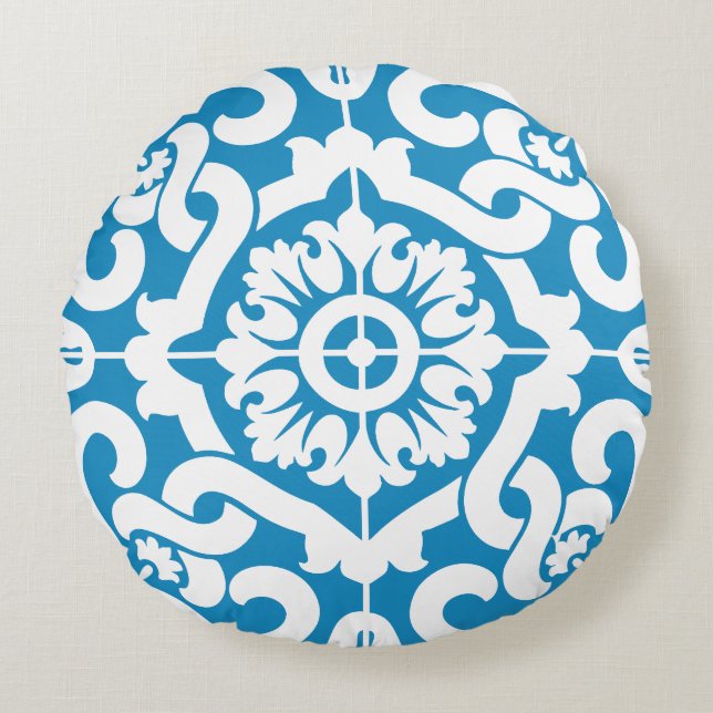 Portugees blauw tegels 1 rond kussen (Voorkant)