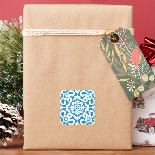 Portugees blauw tegels 1 vierkante sticker (Feestdagen)